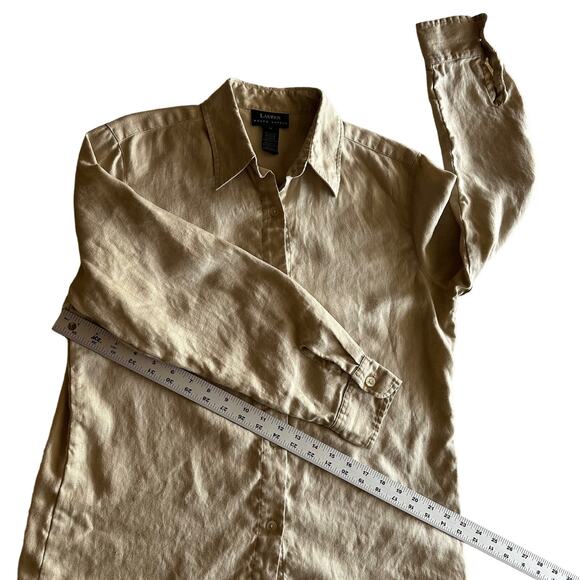 Lauren Ralph Lauren 100% Linen Minimalist Natural Beige Tunic Shirt M - Picture 7 of 7